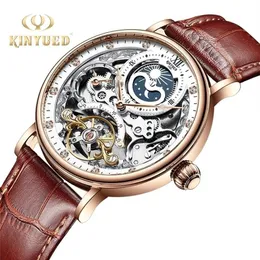 Kinyued szkielet zegarek mechaniczny automatyczny zegarek mężczyzn sportowy zegar Casual Business Moon Wast Watch Relojes Hombre 220407286y