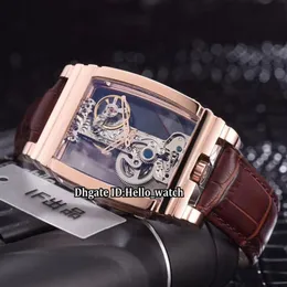 Nowy Diasteria Golden Bridge 113 550 70 Przezroczysty szkielet mechaniczny uzwojenie ręki Automatyczne męskie zegarek Rose Gold Case Leath283a