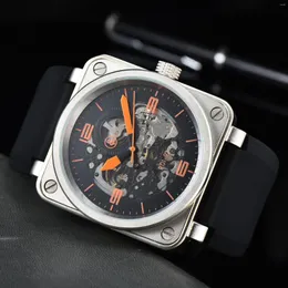 Wristwatches Original Brand Men Automatic Hollow Out Mechanical Watch Bell Brown Leather Black Ross Rubber 46mm Large Dial For Watches