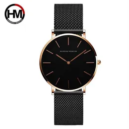 36mm Arrivée Or Rose Noir Simple Bauhaus Design Japon Quartz Dames En Acier Inoxydable Ultra Mince Étanche Femmes Montres 210527259a