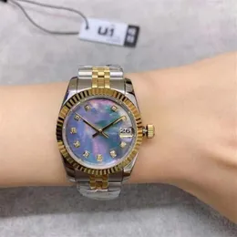 U1 ST9 Steel Tone Watches Purple Sheel Diamond Dial 31mm 116231 278273 자동 메키 시아형 숙녀 손목 시계 Jubilee Strap237c