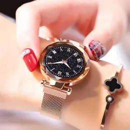 Zegarwatki kobiety Watch Magness Stali Stal Stal Strap Starry Sky Female Quartz Girl Student Waterproof Ladies302b