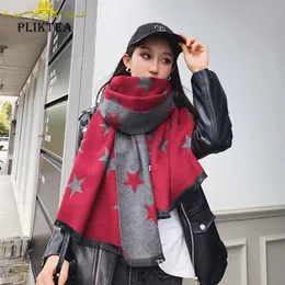 Stars Print Gray Red Winter Female Tippet Scarf Poncho Women's Faux Cashmere Shawl Wool Blends Stole Ladies Winter Wrap310Q