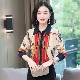 2023 Fashion Chain Print Bluuses Women Designer Long Sleeve Office Ladies Runway Button Up Shirt Plus Size Autumn Winter Classic Lapel Casual Satin Shirt Sweet Tops