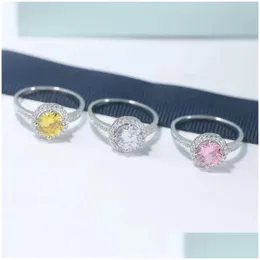 Anéis de cluster Soelle Moda Real 925 Sterling Sier Branco Rosa Amarelo Rodada Zircon Anel de Dedo Mulheres Jantar Festa Fina Rop Entrega Je Dhlc2