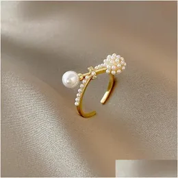 Cluster Rings Korean Version Of The Fashion Personality Geometric Pearl X-Shaped Opening Ring Female Temperament Exquisite Finger Drop Dhfl9