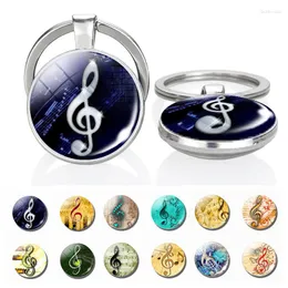 Keychains Music Note Keychain Clef Double Side Glass Cabochon Pendant Keyring Symbol Jycken Musikens gåvor