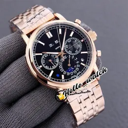 Nowy super złożony kalendarz wieczny 5204 1R-001 Automatyczne męskie zegarek faza księżyca czarna tarcza różowa złota bransoletka zegarki hello312s