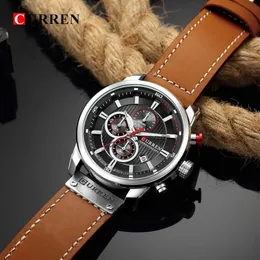 Curren 8291 relógios cronógrafo relógio de couro casual para homens moda militar esporte masculino relógio de pulso cavalheiro relógio de quartzo q0524200w