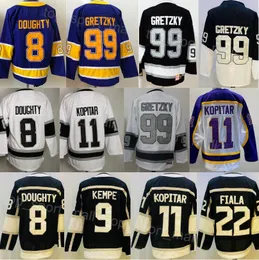 Erkekler buz hokeyi 8 Drew Doughty Jersey 11 Anze Kopitar 22 Kevin Fiala 9 Adrian Kempe 99 Wayne Gretzky Stadyum Serisi Ters Retro Mor Siyah Beyaz Tüm Dikişli Satış