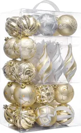 크리스마스 트리 장식품, 40ct 흰색과 금색 산산이 방해성 크리스마스 공 장식 세트, 우아한 매달려 나무 장식품 Xmas 홀리드를위한 대량