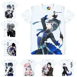 Japońska koszulka anime czarne kampania T-shirty wielopłynne z krótkim rękawem Ciel Phantomhive Grell Sutcliff Cosplay Kuroshitsuji Gift230D