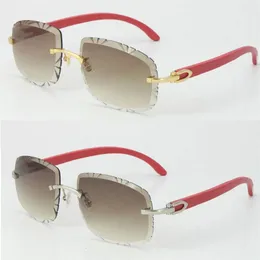 Metallrandlose Holzsonnenbrille für Männer und Frauen mit roter, birnenförmiger Gesichtsbrille aus Holz, UV400, mehrfarbige Auswahllinse, 18 Karat Gold, männlich und 2633