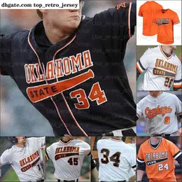 Camisas de beisebol Oklahoma State Cowboys Hueston Morrill Christian Funk Carson McCusker Peyton Battenfield 46 Jordy Mercer branco preto laranja