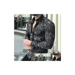 メンズカジュアルシャツメンドレスシャツ長袖フローラルプリントスリムフィットマンデザイナー高品質のソリッドオスの衣服フィットビジネスMEDHMO7