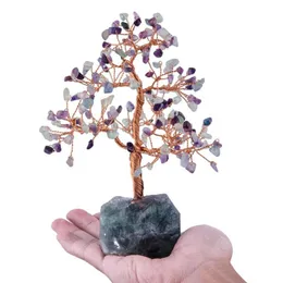 Jewelry Pouches TUMBEELLUWA Natural Crystal Money Tree with Gemstone Base Figurine Ornaments for FengShui Wealth Lucky Home Decor 227v
