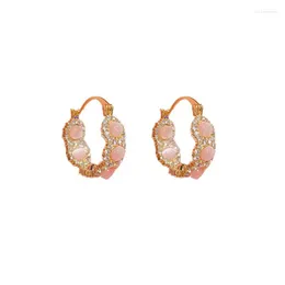 Hoop Earrings Easterm Fashionable Zircon Crystal Opal Stone Stud Grey Pink For Women Girls Earring