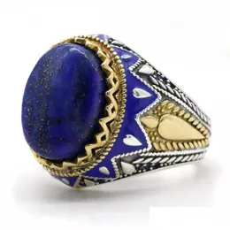 Cluster Rings 925 Sier Ring For Men Lapis Lazi Natural Stone Jewelry Fashion Vintage Gift Lucky Love Energy Women Drop Delivery Dhhng