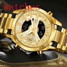 새로운 Temeite 브랜드 Gold Mens Quartz Watches Sport Digital Watch Men Led Dual Display Wristwatch 방수로 향한 relogio masculi258z