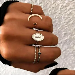 حلقات الكتلة العصرية Boho Midi Knuckle Ring 3pcs/مجموعة للنساء Crystal Moon Opal Cross Finger Fashion Bohemian Jewelry Drop dhyez