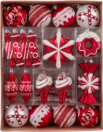 Noel Ağacı Süsleri, 60ct Şeker Kamışı Kırmızı ve Beyaz Paramparça Noel Top Süsler Seti, Çeşitli Dekoratif Asma Ağaç Dekorati