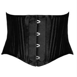 24 Double Flat Boned Short Torso Steel Boned Waist Trainer Body Shaper Satin Underbust Corset Women Slimming Belt Black White XS-3269A