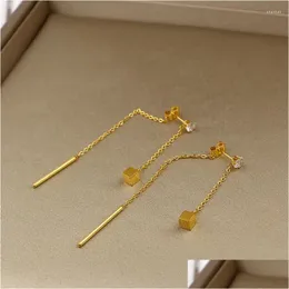 Dangle Chandelier Earrings 2023 Fashion Long Section Tassel Single Drill Hanging Box Round Rod Drop For Woman Stainless Steel Gold Col Dh9Ip
