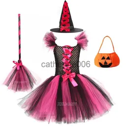 Special Occasions 2023 Disguise Witch Costume for Girls Halloween Tutu Knee Dress with Hat Broom Pantyhose Kids Carnival Cosplay Party Outfit Set x1004