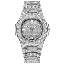 Iced Out Watches Women Hip Hop Bling Diamonds Quartz Watch Men للجنسين Wristwatch Silver Steel Man Man Female Clock Dropship22Ll