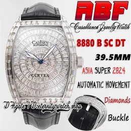 ABF CINTREE CURVEX ABF8880 C D ETA A2824 Automatisk män Titta på baguettbelagd diamanter fodral isad ut diamantuppringning svart läder str237j