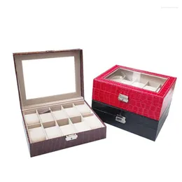 Caixas de relógio 6/10/12 cintas crocodilo padrão coleção couro armazenamento organizador caixa masculino feminino exibição jóias