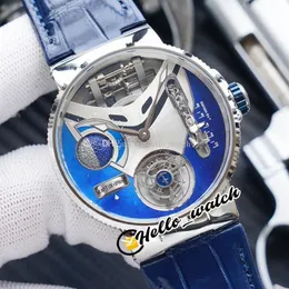 Version Neue Mega Yacht 44mm 6319-305 Emaille 3D Blaues Zifferblatt Automatische Tourbillon Herrenuhr Stahlgehäuse Blaue Lederuhren Hell305C