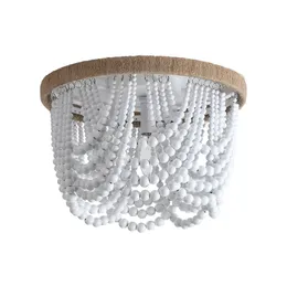 12.6 inch vintage classic layered draped wood bead chandelier dining room ceiling light bedroom ceiling light entryway light White