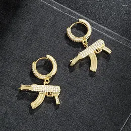 Dangle Earrings Out Hip Hop 1 Pair Zircon Gun Jewelry Earring Gold Color Micro Paved Full Bling CZ For Punk Men260e