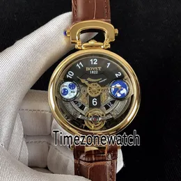 Bovet Amadeo Fleurier Grand Complications Edouard Tourbillon Yellow Gold Case Black Skeleton Dial Swiss Quartz Mens Watch Brown Le211l