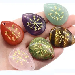 Loose Gemstones Handmade Craved Vegvisir Symbol Chakra Teardrop Gemstone 25X3M Palm Worry Thumb Stone Therapy Geometry Heali Dhgarden Dhvll