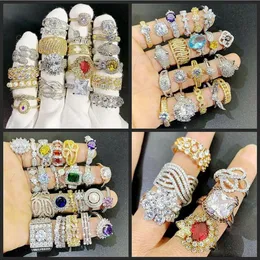 24pcs Lot Mix Designs Gemstone Ring Exaggerated Micro Pave Zircon Crystal 18K Real Gold Plated rings Wholer282y