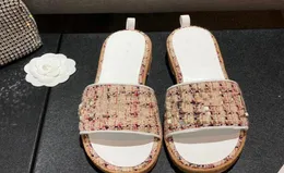 2022 designer women039s sandals Summer Slipper rivet lowheeled flatbottomed black pink cowhide and honey inlay bric size 3542254652