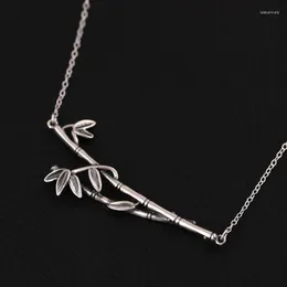 Pendant Necklaces Amxiu Handmade 925 Sterling Silver Necklace Antique Plated Bamboo For Women Girls Vintage Jewelry Bijoux