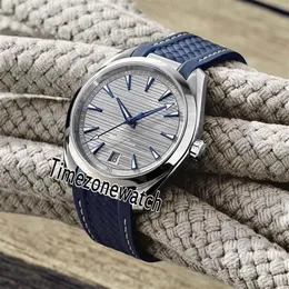 New 41mm AQUA TERRA 150m 220 12 41 21 06 001 Gray Texture Dial Automatic Mens Watch Steel Blue Rubber White Line Watches Timezonew235o