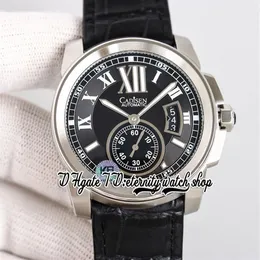 TWF F57100041 Orologio da uomo calibro Cal 1904-PS MC automatico 42 mm grande data quadrante nero cassa in acciaio inossidabile indici romani pelle Stra2090