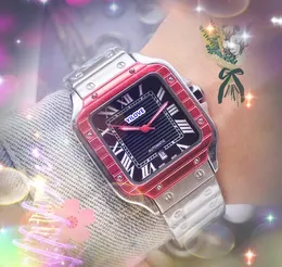 Top Brand Quartz Fashion Mens Time Clock Uhren Auto Date Square Römische Tankserie Watch Fine Small Edelstahl Business Casual Super Armband Armbandgeschenke Geschenke