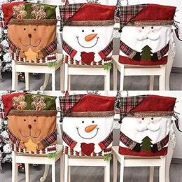 6 Pcs Christmas Chair Back Cover for Dining Room, Santa Claus Snowman Reindeer Xmas Dinner Chairs Cover, Chair Slipcover for Kitchen Hotel H