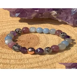 BEDED MG1458 Strand Gray Moonstone Bracelet Amethyst Angelite Gemstone Mixed Web Web Lepidolite Wrist Mala Drop Dropress Jewelry BR DH4TG