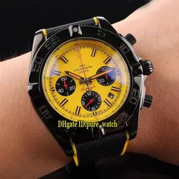 Novo 44mm PVD preto MB0111C3 Dial amarelo quartzo cronógrafo masculino de nylon tira de borracha de alta qualidade gents sports watches307r