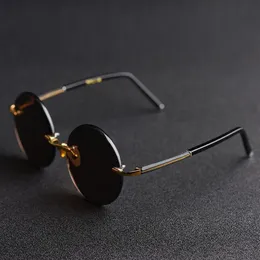 Solglasögon Evove runda manliga glas solglasögon för män Rimless Brown Vintage Overdimensionerad 58mm-15mmm Big Largesunglasses250e