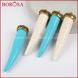Colares de pingente BOROSA 5 peças Druzy Stone Beads Moda Cor de Ouro Cap Branco Azul Howlite Turquesa Chifre Jóias G1305