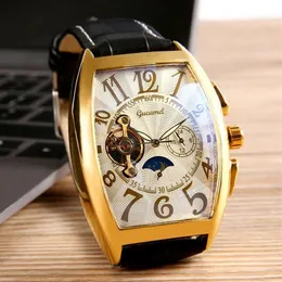 Wristwatches Selling Men's Copy Square Watch Hollow Automatic Mechanical Watches Leather Strap Tourbillon Hand Male Wristwatc275L