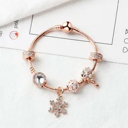 New Rose gold loose beads snowflake pendant bangle charm bead bracelet for girl DIY Jewelry as Christmas gift2334