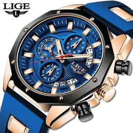 LIGE Moda Uomo Orologi Top Brand Luxury Orologio sportivo in silicone Uomo Quarzo Data Orologio Orologio da polso impermeabile Cronografo 210804269A